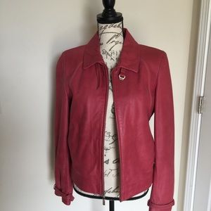 !Sale! Cole Haan Leather Moto Jacket / Pink / Sz M